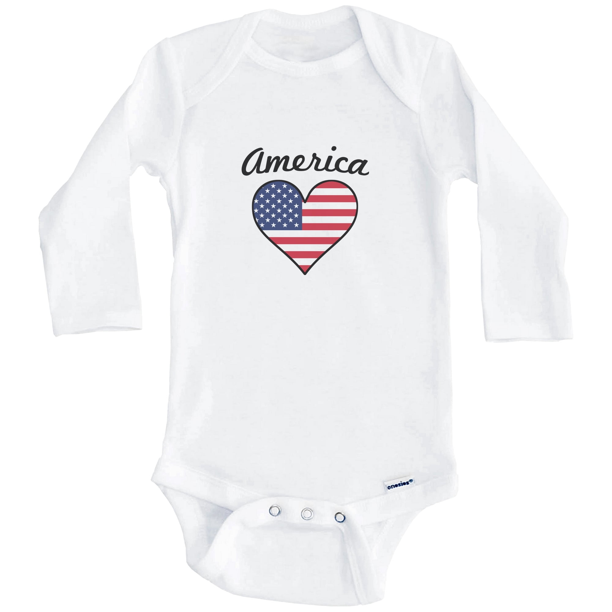 American Flag Heart United States One Piece Baby Bodysuit (Long Sleeve), 0-3 Months White