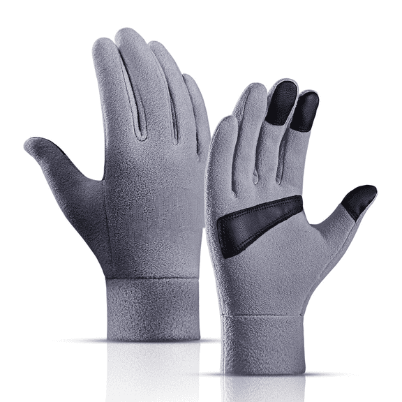 Autumn And Winter Men And Women Plus Velvet Cold-proof Warm Polar Fleece Outdoor Sports Riding All-finger Gloves Gray XL