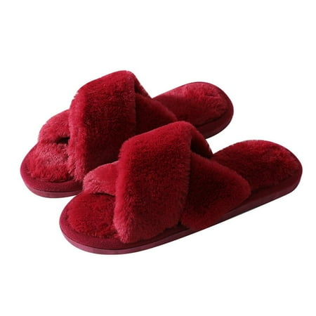 

Wuffmeow Womens House Slippers Cross Band Open Toe Soft Plush Fleece Bedroom Slippers Women Memory Foam Comfy Fuzzy Slip On Non-Slip Womens Slippers Indoor