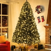Prague 7.5ft Prelit Artificial Christmas Tree with Foot Pedal, 1717 Branch Tips, 550 Warm Lights and Metal Stand, 56" wide Realistic Spruce Christmas Tree with Lights by Naomi Home