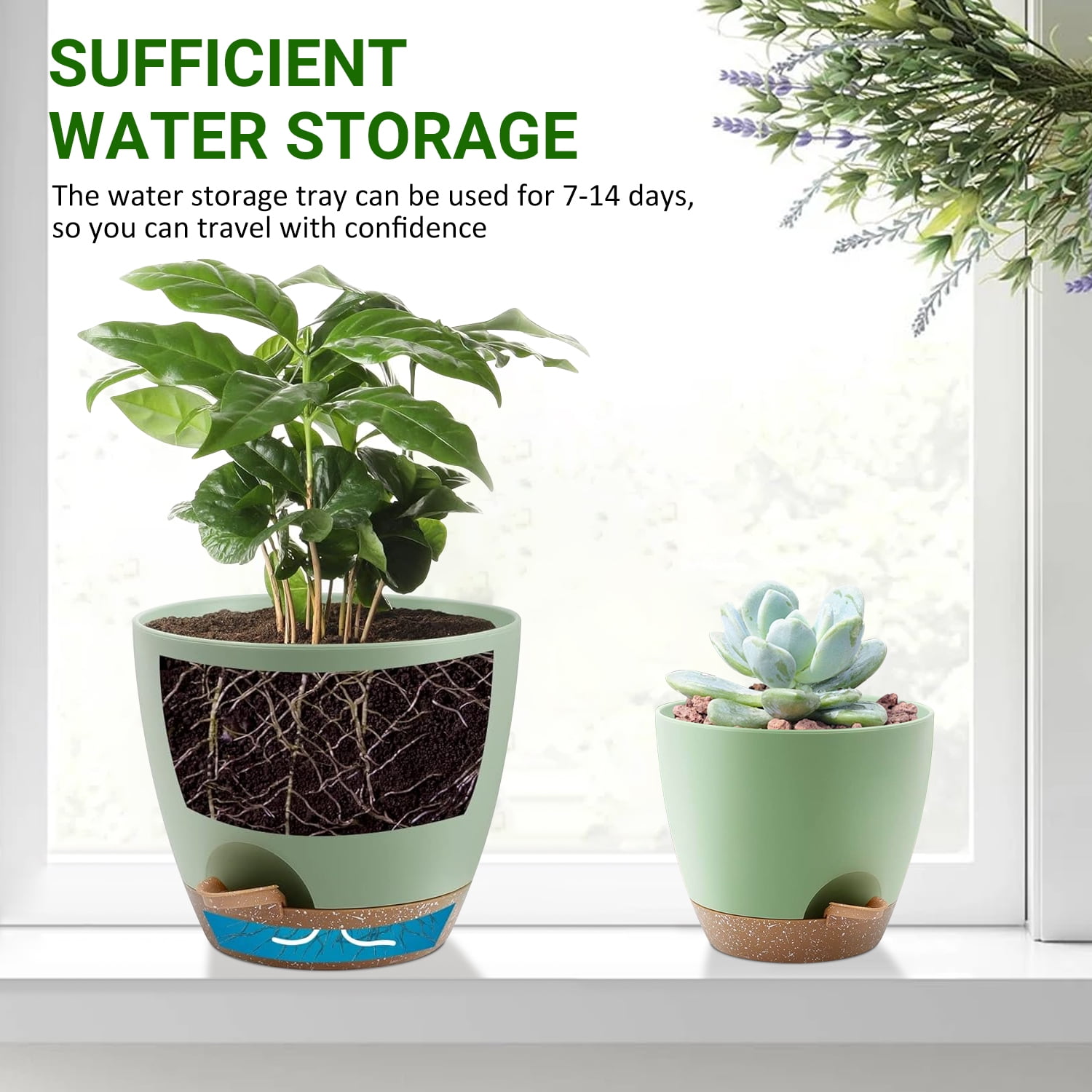 FOUKUS Set of 5 Self-Watering Plant Pots with Drainage – Eco