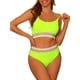thumbnail image 1 of Conjuntos de bikini de talle alto con canalé para mujer, traje de baño de dos piezas con tirantes ajustables en color amarillo fluorescente pequeño, 1 of 5