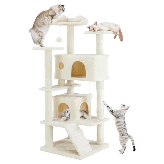 54" Cat Tree Tower, Condo Furniture for Indoor Cats, Sisal Scratching Posts, Multi-Level Cat Scratch Post, Detachable Kitten Play House, Beige