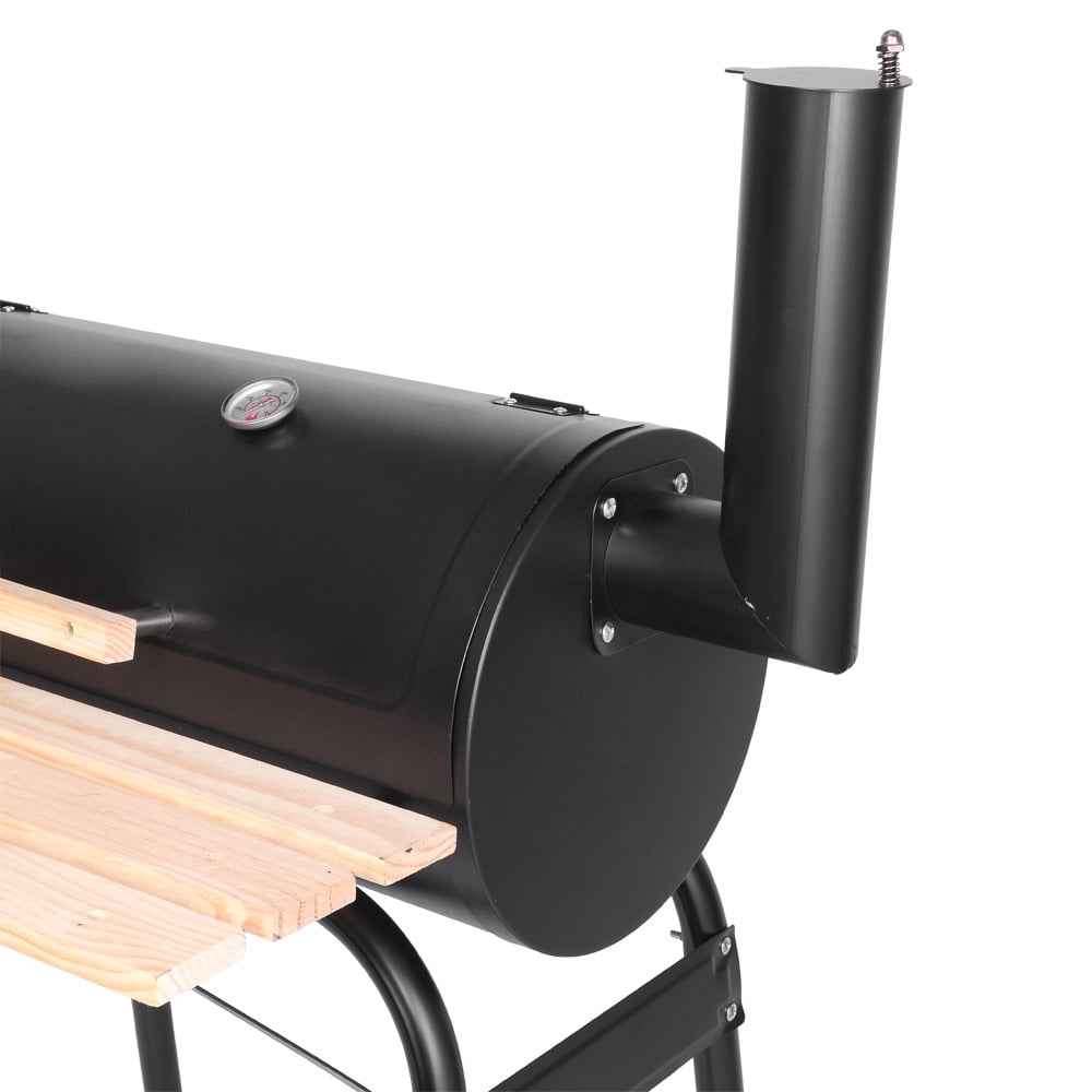 Barrel Charcoal Grill with Side Table, 500-600 Degrees, Multi-function oven with Wheel, Output for Outdoor Cooking Kitchen and Patio Backyard Barbecue, Stainless Steel