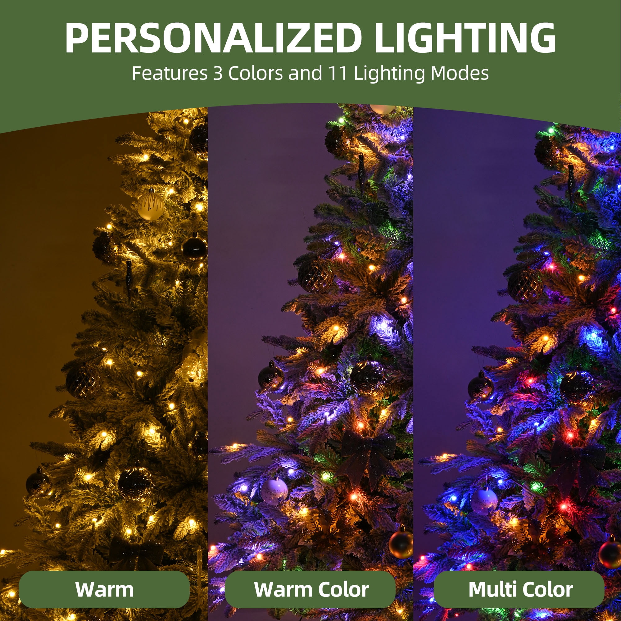 Uforic 6ft Pre-Lit Hinged Flocked Artificial Christmas Tree with 1225 PE & PVC Mixed Tips & 260 Lights, Canaan Fir Christmas Tree, Remote Control, 11 Light Modes, White Flocked