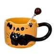 thumbnail image 2 of Taza de café de cerámica taza de beber caliente y fría con cuchara taza de café con leche en relieve para la oficina doméstica dormitorio de hotel Naranja, 2 of 8