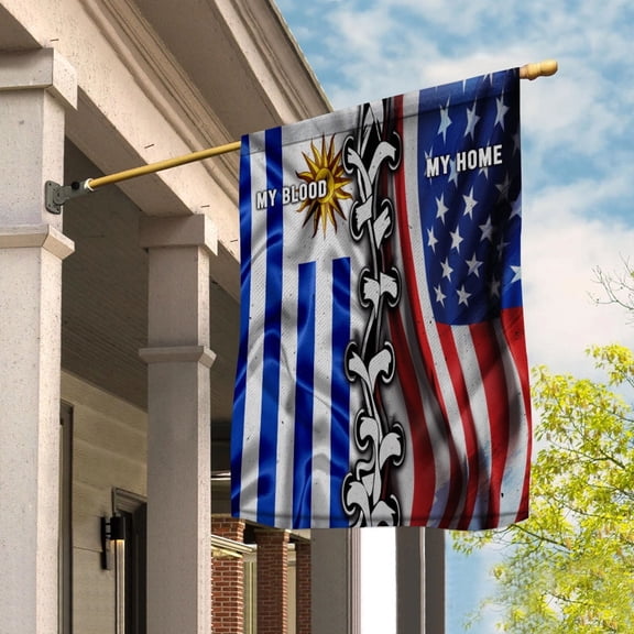 Flags-Uruguayan American My Home My Blood Flag Uruguayan Part House Flag, Double-Sided Decorative Outdoor Flag, Patriotic Polyester Yard Flag 29.5 x 39.5 in