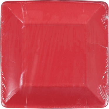 Paper Plates Grosgrain Red Border Square Salad-Dessert Plates