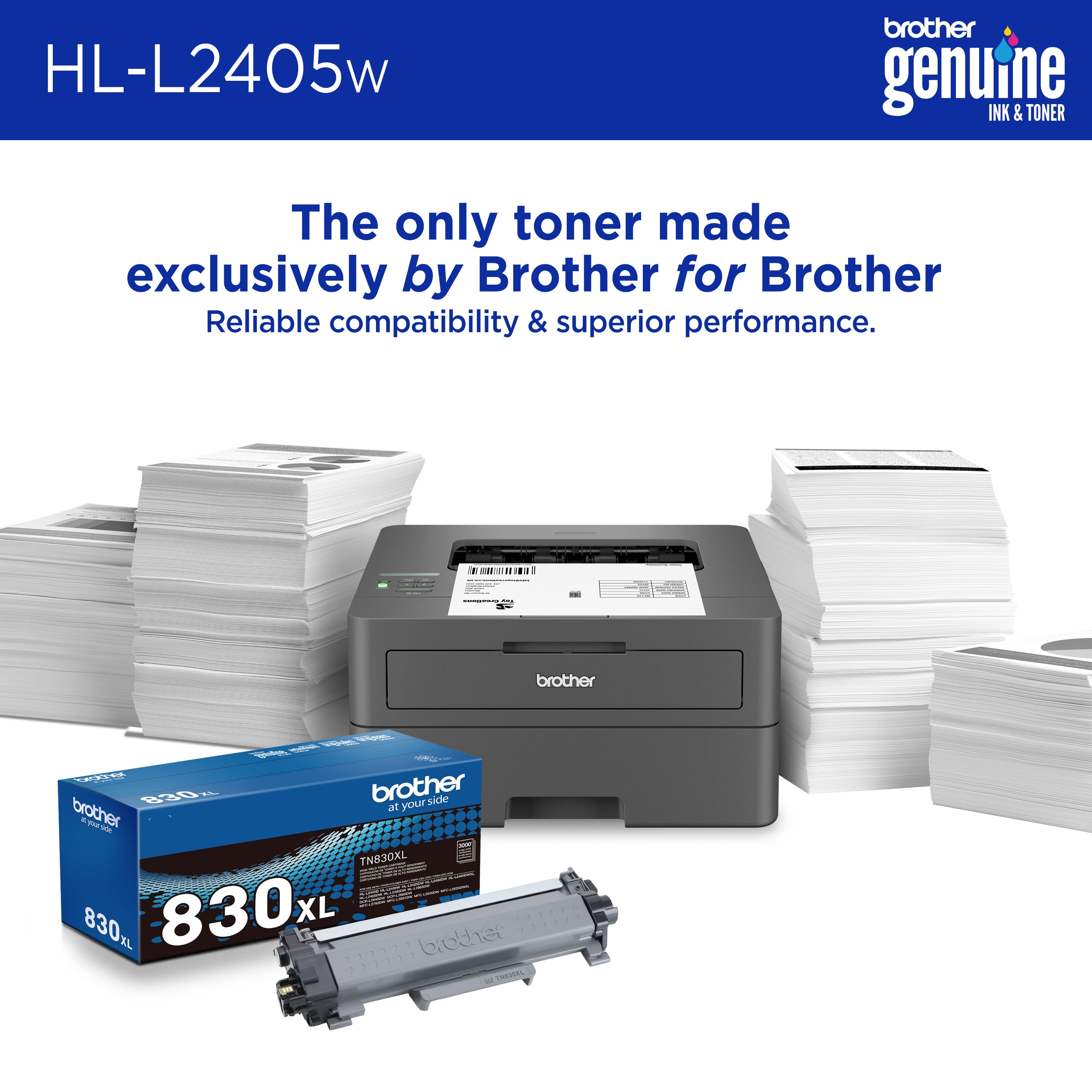 Brother Restored HL-L2405W Wireless Compact Monochrome Laser Printer, Mobile Printing