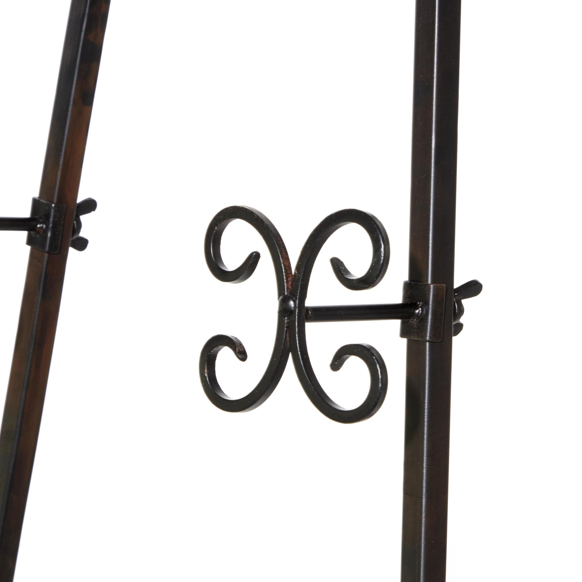 DecMode 25" x 70" Black Metal Tall Adjustable Floor 3 Tier Scroll Easel, 1-Piece