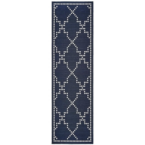 HomeRoots 507068 2 x 8 ft. Navy Geometric Stain Resistant Indoor & Outdoor Rectangle Area Rug