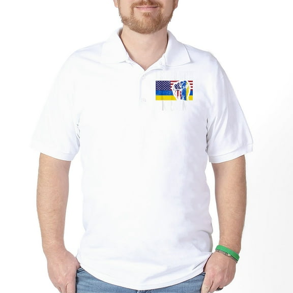 CafePress - I Stand With Ukraine Flag American Flag Golf Shirt - Golf Shirt, Pique Knit Golf Polo