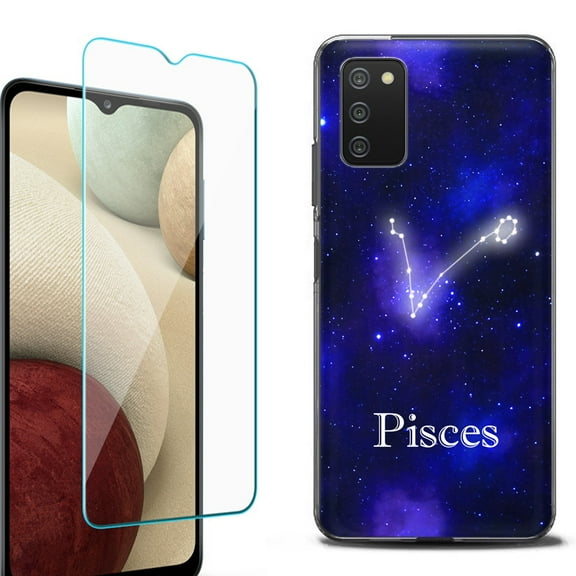 Slim-Fit Protective Fashion Phone Case (Black) for Samsung Galaxy A03s, with Tempered Glass Screen Protector, by OneToughShield ® - Zodiac / Pisces