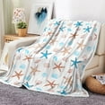 thumbnail image 4 of Coastal Ocean Beach Throw Blanket, Summer Blue Seashell Starfish Throw Blanket, Super Warm Cozy Microfiber Flannel Blanket for Couch Chair Sofa Bed Home Outdoor Beach Travel, 4 of 5
