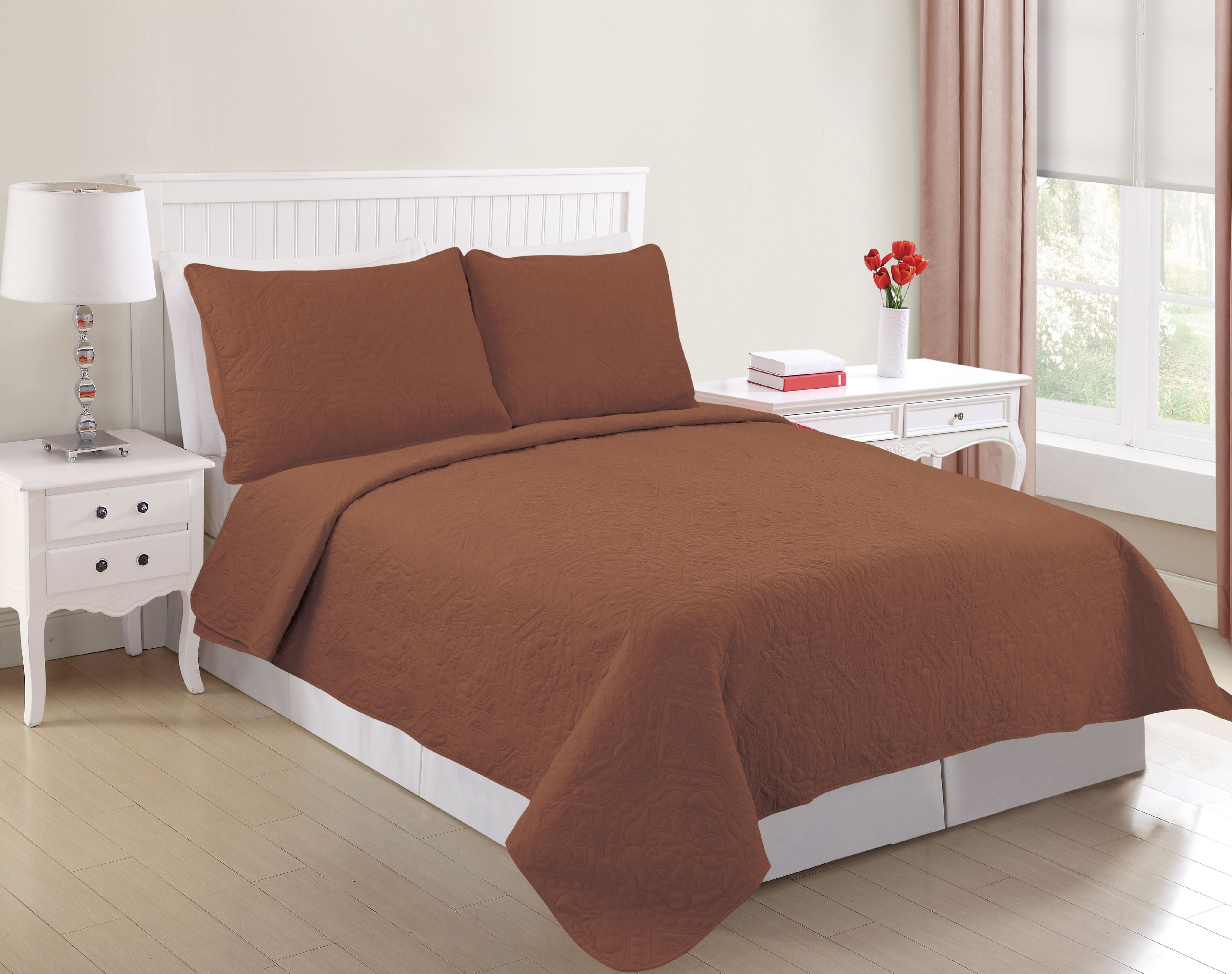 All American Collection New 3 Piece Solid Embroidered Bedspread\/ Coverlet with Hexagon Design 