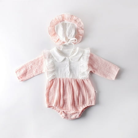 

Newborn Infant Baby GIrls Frill Color Stitching Princess Romper +Hat Outfits Fragarn