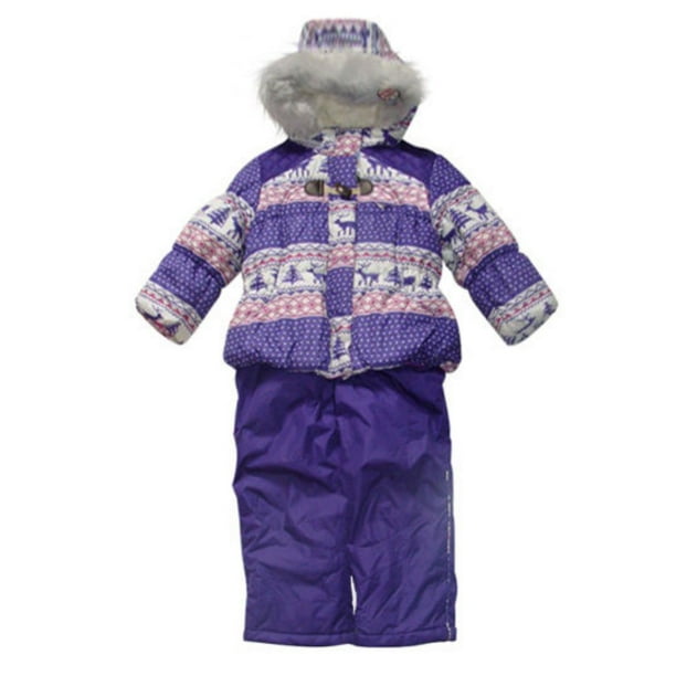 Zero Xposur Toddler Girls Purple Reindeer Snow Bibs Fur Coat Snowsuit
