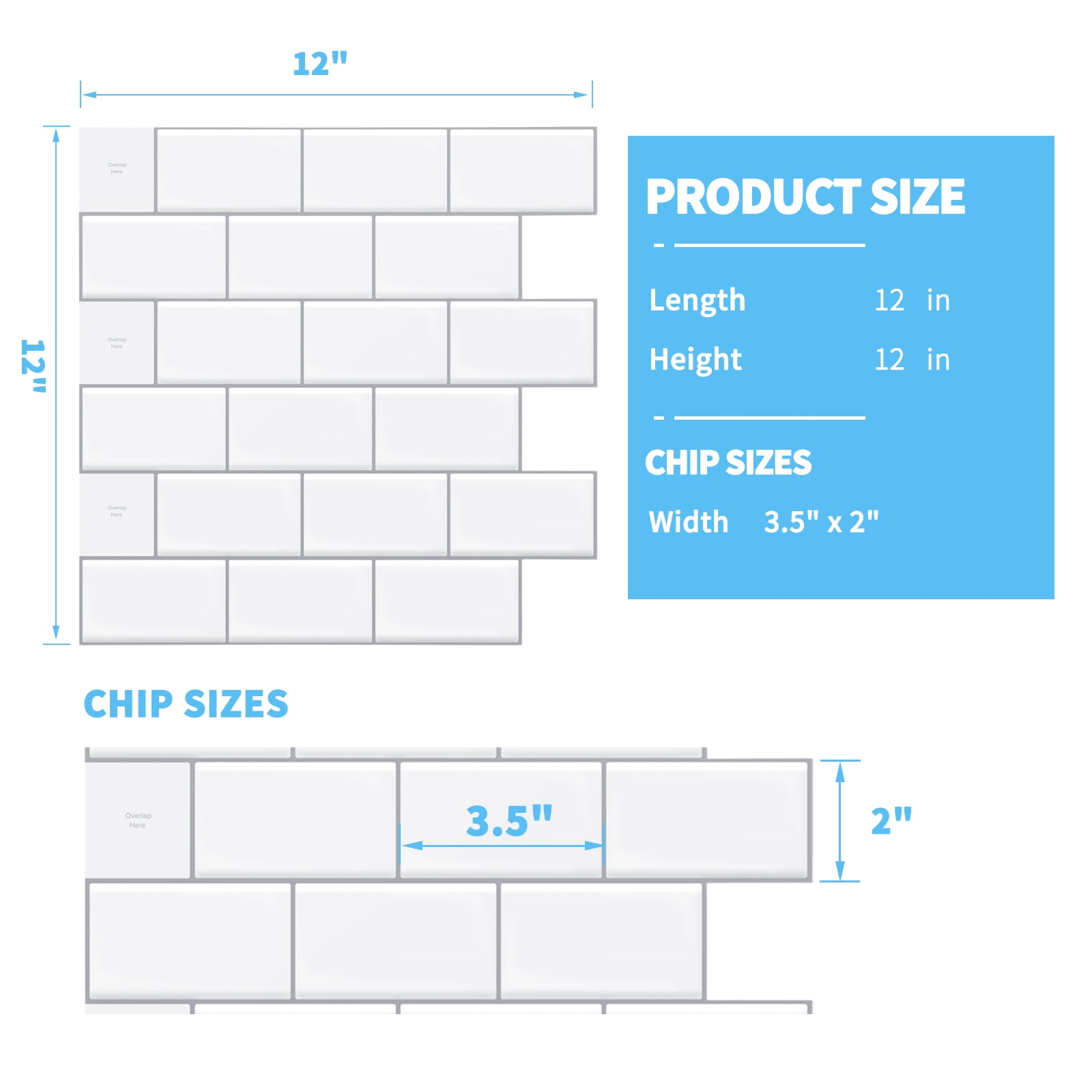 10-Pack Peel and Stick Backsplash Tiles for Kitchen,12"x12" Premium Anti Mold Tile in White