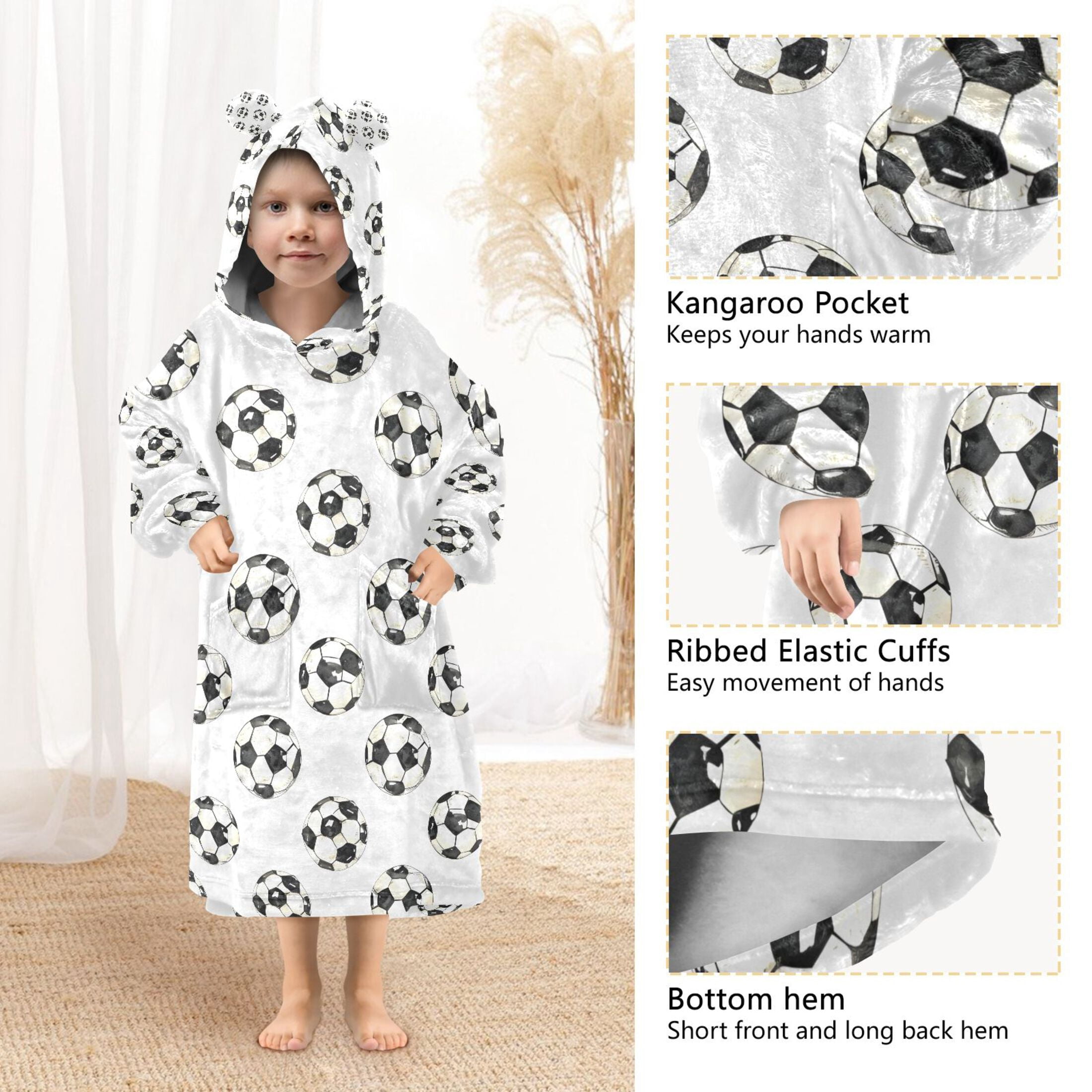 joogoo Wearable Blanket Hoodie for Footballs-z1 Flannel Sherpa Pocket 3-14 YR S