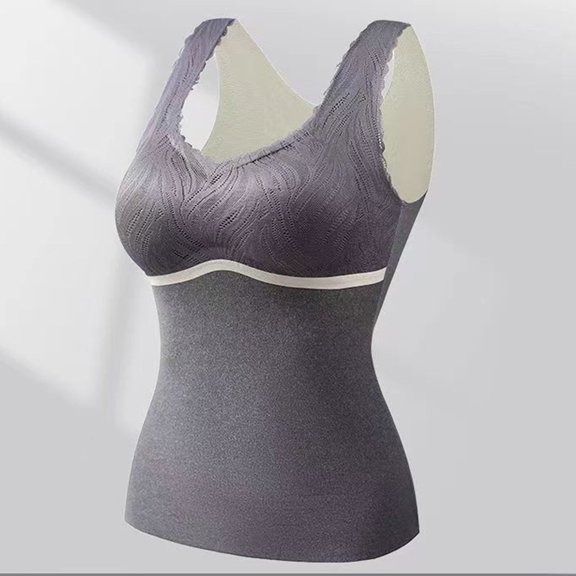 Ersazi Womens Tank Tops Summer Woman'S Solid Color Derong Warm Vest with Chest Cushion Sleeveless Skinny Fit Sexy Top Dark Gray 4Xl