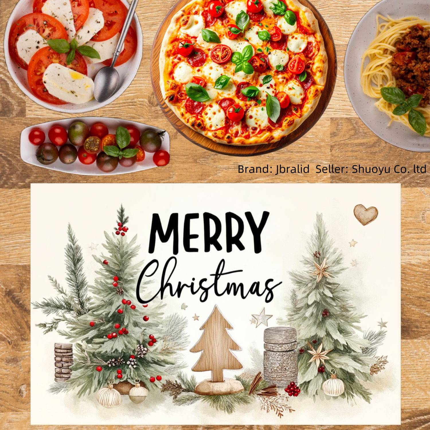 Jbralid Merry Christmas Tree Holiday Table Mat Set of 6 for Home Kitchen Table Decor 12x18 inch