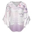 thumbnail image 5 of Japanese Ukiyo-E Cherry Blossoms Women's V-Neck Blouse With 3/4 Ruffled Bell Sleeves Casual Top Ladies Blouses, 5 of 7