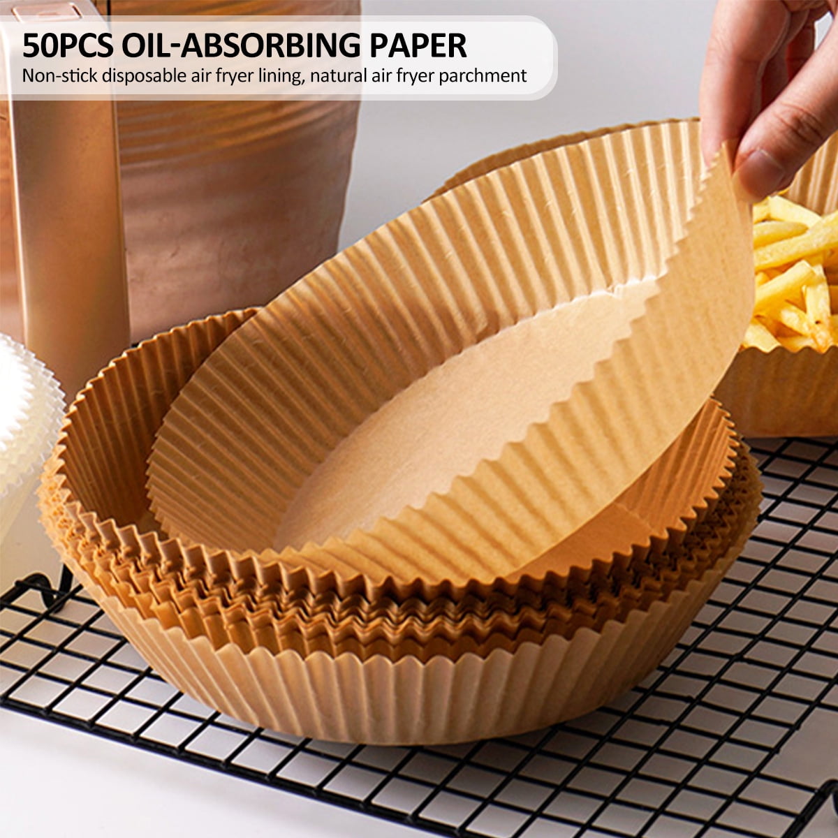 FUNGWAHOO Air Fryer Paper Liners,120Pcs Parchment Paper Sheets,Air Fryer Disposable Food Basket Paper Liner for Microwave, Non-Stick Air Fryer