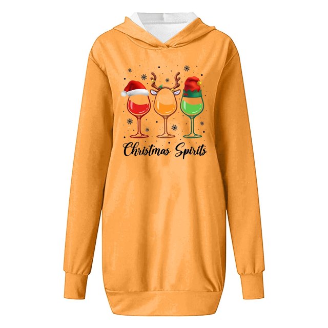 WEAIXIMIUNG Sweat-Shirt pour Femmes Veste Longue Décontractée Col Rond Poche Imprimé Flocon de Neige de Noël