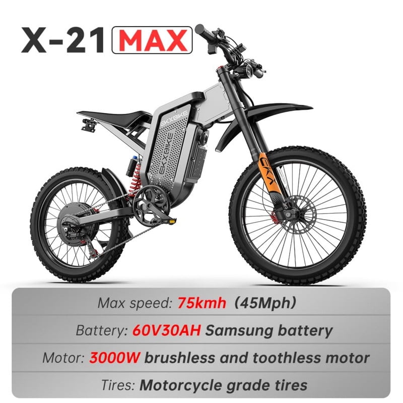 EKXBIKE X21 Max E Bicycles For Adults,6000W Peak Motor,45MPH,1800Wh Removable Battery,19" Tires,Full Suspension