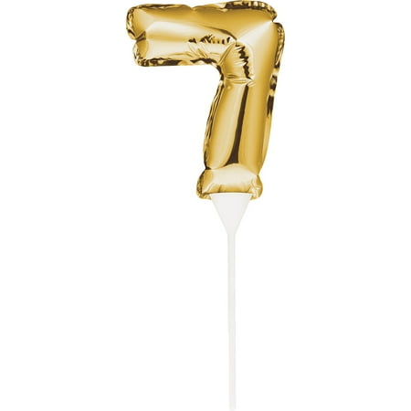 Club Pack of 12 Gold Colored Numerical "7" Shape Balloon Cake Topper 9"