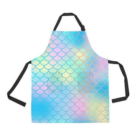 

ABPHQTO Fish Scale Magic Mermaid Tail Apron Home Kitchen Apron with Pockets