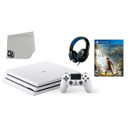 Pre-Owned Sony PlayStation 4 PRO Glacier 1TB Gaming Console White with Assassin's Creed Odyssey BOLT AXTION Bundle (Refurbished: Like New)