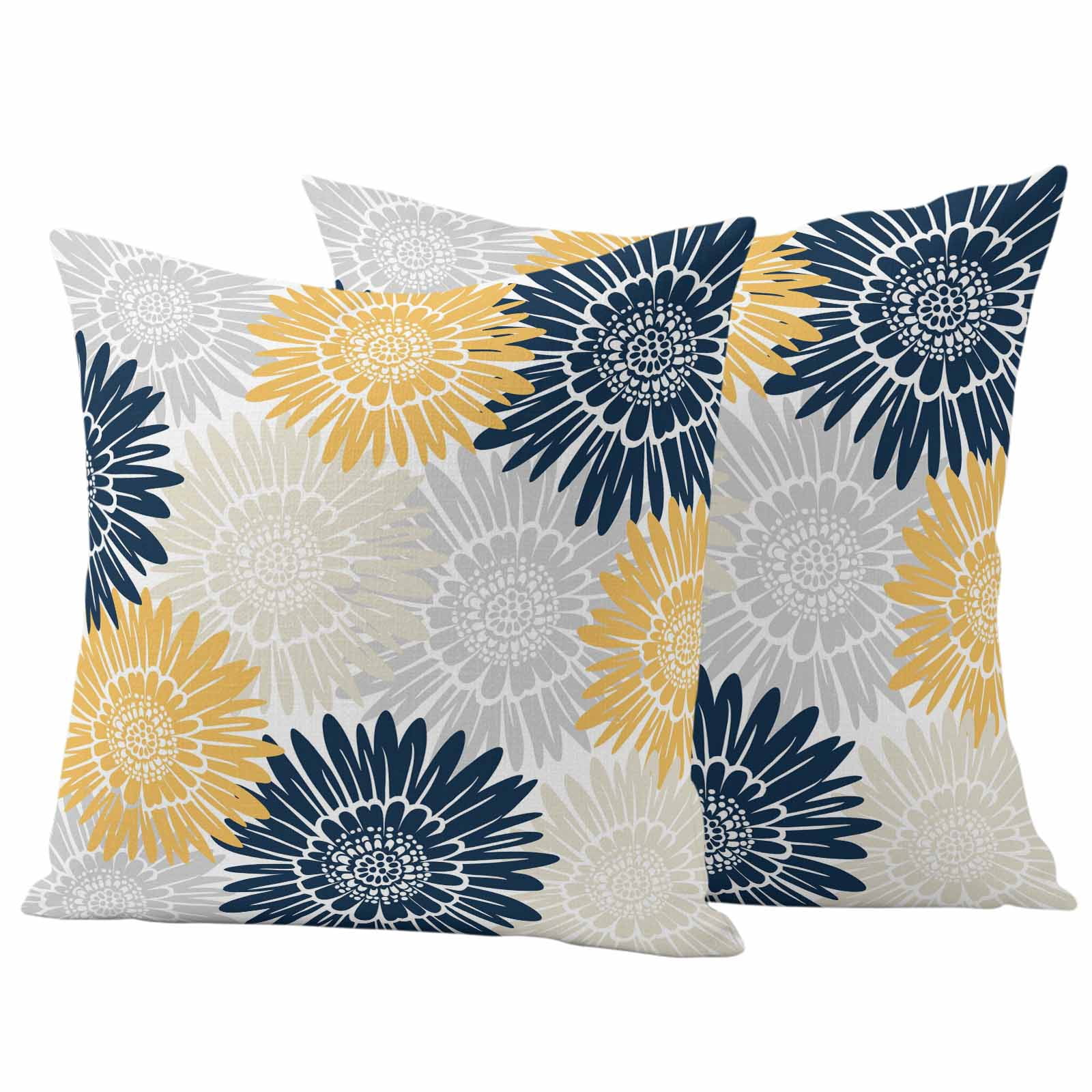 Yellow Grey Sunflowers Outdoor Waterproof Throw Pillow Covers 24x24 Set of 2, Boho Vintage Floral Rustic Blossom Pillowcases Cushion Pillowcase for Couch Sofa Patio Outside Pillow Protector