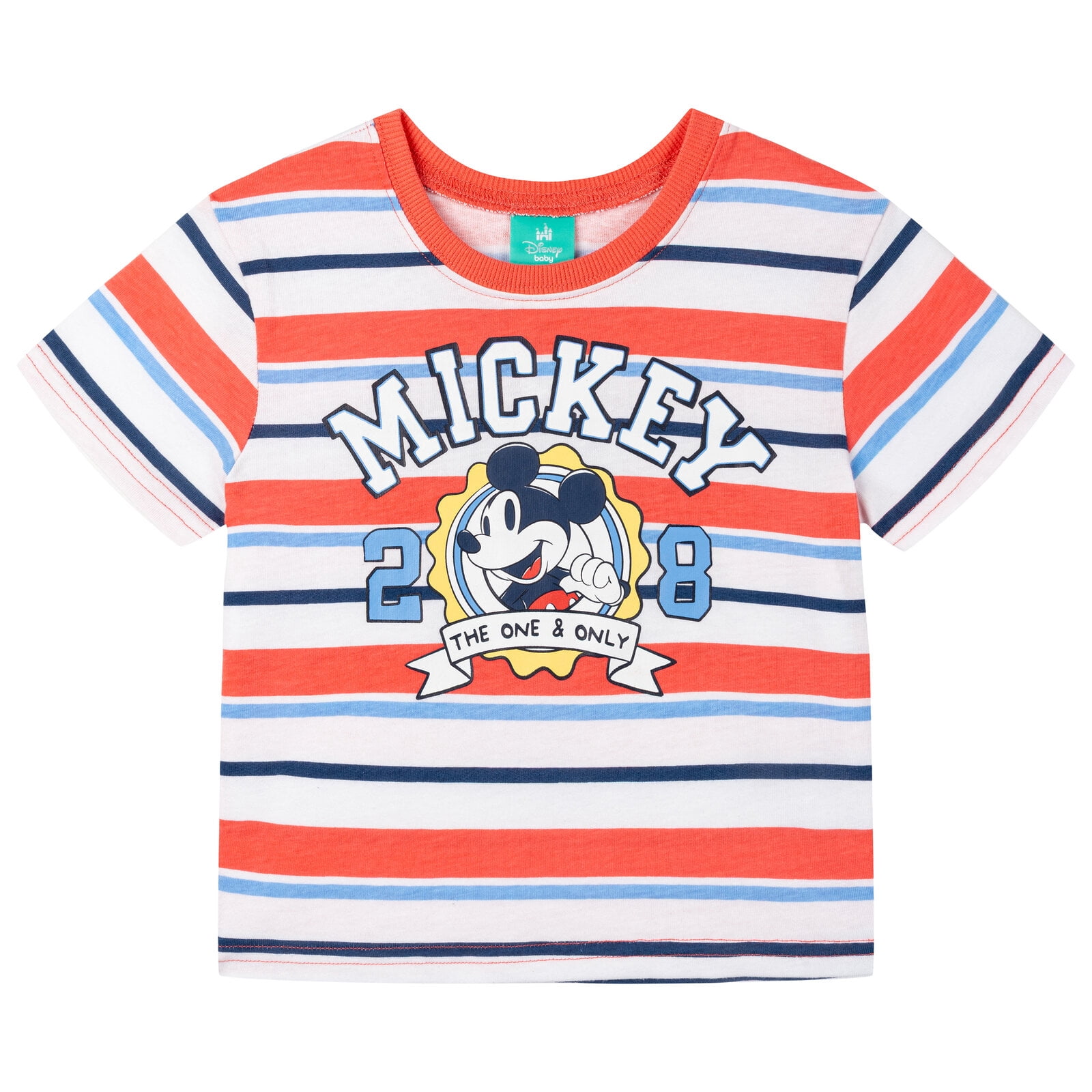 Disney Mickey Mouse Baby Boys' French Terry 2-Piece T-Shirt and Shorts Set Mickey Navy Stripe