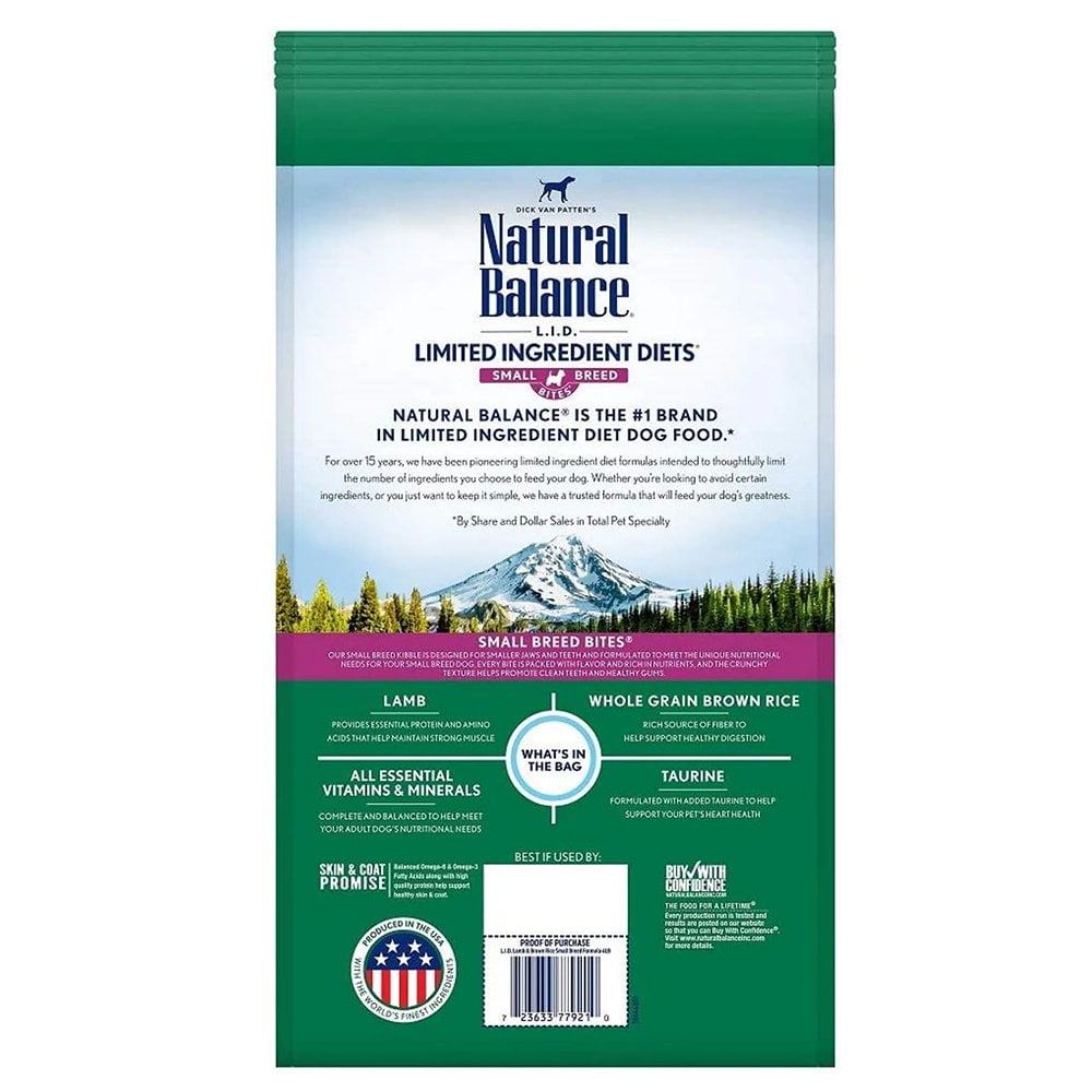 Natural Balance Pet Foods L.I.D. Small Breed Bites Dry Dog Food Lamb & Brown Rice, 4 lb