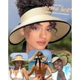 thumbnail image 3 of Packable Sun Hat Women Wide Brim Straw Visor Hat, Open Top Ponytail Friendly Adjustable Beach Travel Hat Foldable Summer Sun Protection Visor Cap, 3 of 7