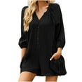 thumbnail image 2 of Summer Jumpsuits for Women Casual Cotton V Neck Short Sleeve Button-Down Loose Fit Rompers with Pockets Black M, 2 of 9