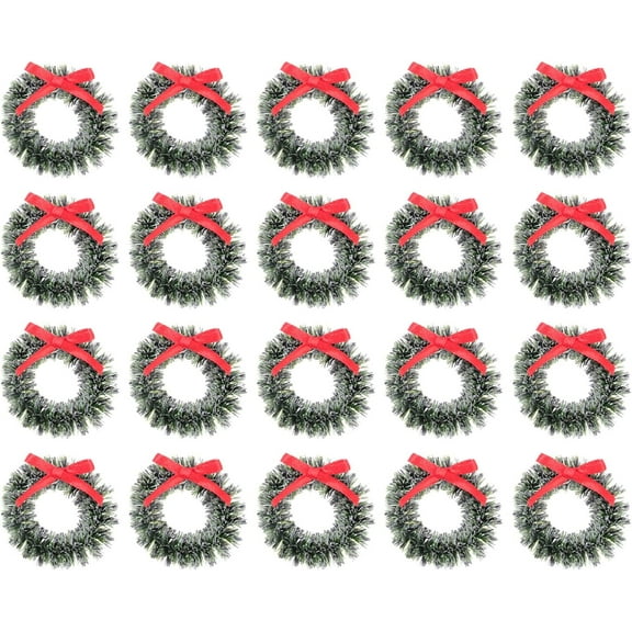 20pcs 1.4 inch Mini Christmas Wreath with Bow Artificial Miniature Pendant Christmas Tree Crafts