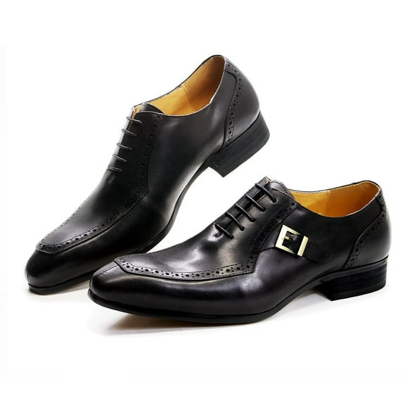 KRE Prime Men Luxury Leather Dress Formal Shoes Brown Black Lace Up Buckle Pointed Toe Oxford