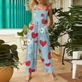 thumbnail image 5 of Fgvctg Womens Valentine's Day Jumpsuit Wide Leg Pant Festival Overall Love Heart Graphic Sleeveless Spaghetti Straps Jumpsuits Rompers Bib Overalls Plus Size Sprimg Pant With Pockets Sky Blue M, 5 of 5