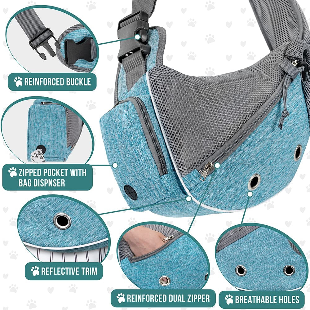 Dog Sling Carrier For Small Dogs  Puppy Purse Bags Traveling Carrying Bag To Wear Medium Cat Adjustable Crossbody Pet Travel Poop Dispenser Max 5 Lbs Blue