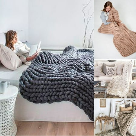 Hand Woven Bulky Winter Warm Soft Chunky Knit Blanket Thick Yarn Hand Woven Bulky Winter Warm Soft Chunky Knit Blanket Thick Yarn Bedding Sofa Knitted Throw