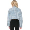 thumbnail image 3 of Cali1850 Women's Denim Crop Jacket Casual Bandana Print Button Down Frayed Hem Long Sleeve Jean Trucker, 3 of 4