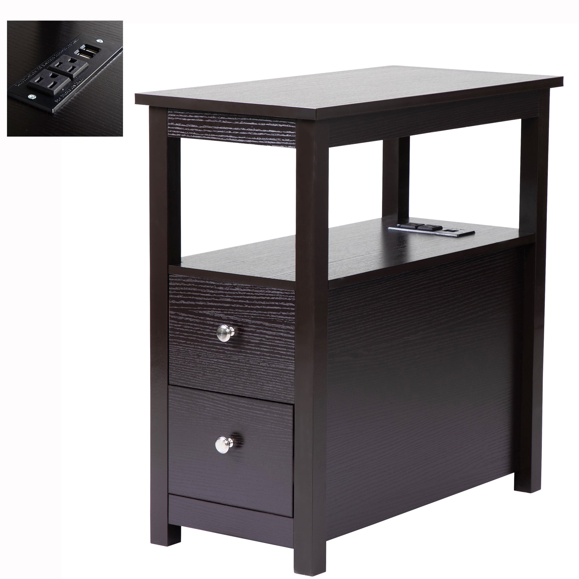 Side Tables for Living Room, Narrow End Table with Charging Station