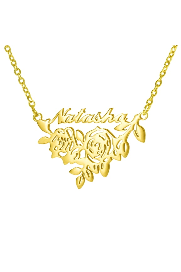 Name Custom Necklace Women DIY Personalized Rose Stainless Steel Letter Necklace Stainless Steel Cut Customized Name Necklace Valentine's Day Gift