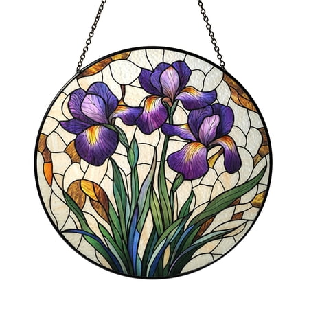 Blooming Iris Stained Glass Suncatcher Purple Floral Window Hanging Botanical Art