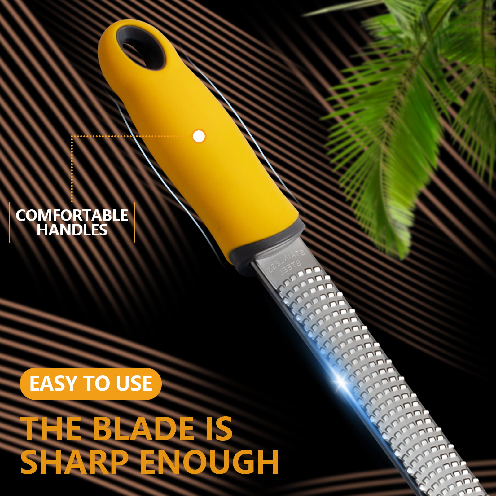 Stainless Steel Cheese Grater, Lemon, Citrus and Channel Knife for Kitchen, Ginger, Garlic, Nutmeg, Chocolate, Vegetables, Fruits, Non-Slip Handle