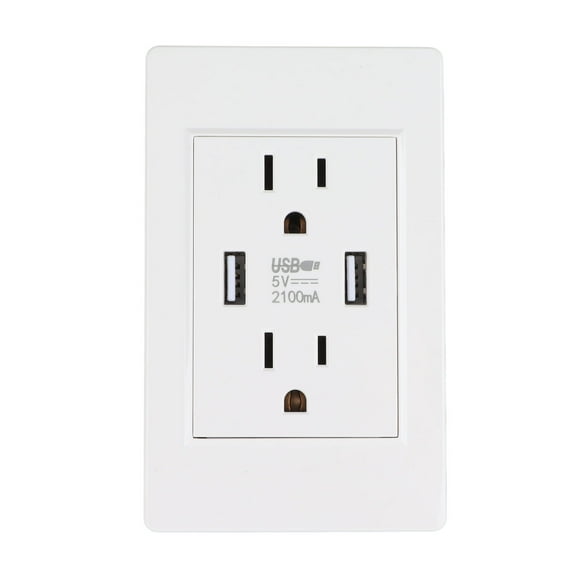 USB Wall Outlets, 2 USB Port White USB Charger Wall Outlet 2 US Plug Port for Home