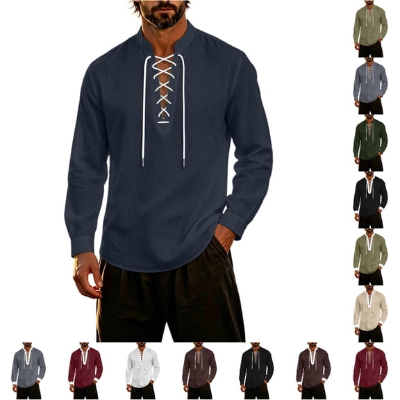 Men’s Long Sleeve Pirate Shirt Medieval Top Pirate Costume Halloween Cosplay Mens Halloween Costume, Size S