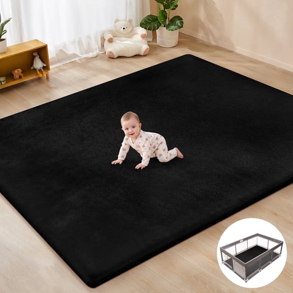 babyeap Baby Play Mat,73"x50" Playpen Mat,1.3" Extra Thick Crawling Mat for Floor Cushion,Removable Washable Cover Playmat for Babies Toddlers Infant,Black